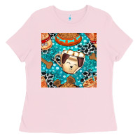 Bubblegum Pink dog coffee cups and food container with cowhide seamless pattern bbs Ladies Tee - BundleAndBundleShop