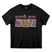 Black Mardi Gras Mama with Beads Heavy Core Tee - HowdyJamesFarm