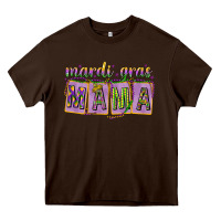 Chocolate Brown Mardi Gras Mama with Beads Heavy Core Tee - HowdyJamesFarm