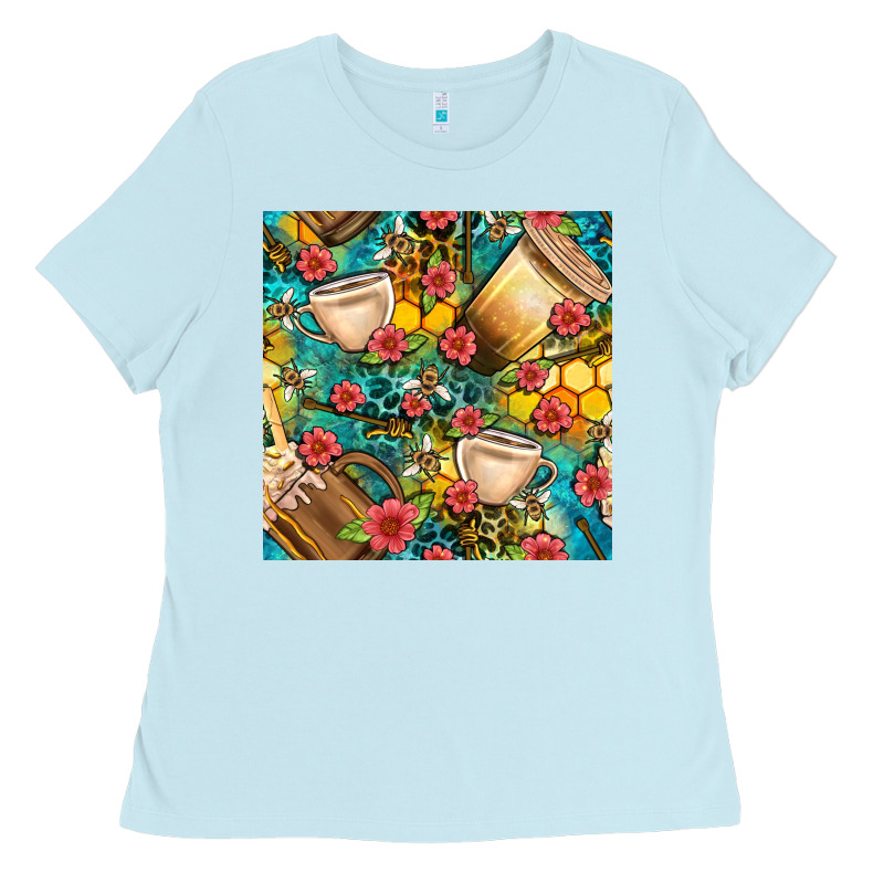 Honey And Bee Coffee Cup With Flowers And Leopard Seamless Pattern Bbs Ladies Tee by BundleAndBundleShop | Teevron