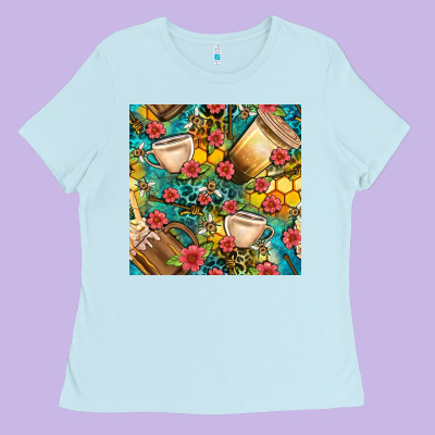 Honey And Bee Coffee Cup With Flowers And Leopard Seamless Pattern Bbs Ladies Tee Designed By Bundleandbundleshop