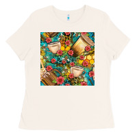 Bone honey and bee coffee cup with flowers and leopard seamless pattern bbs Ladies Tee - BundleAndBundleShop