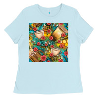 Baby Blue honey and bee coffee cup with flowers and leopard seamless pattern bbs Ladies Tee - BundleAndBundleShop