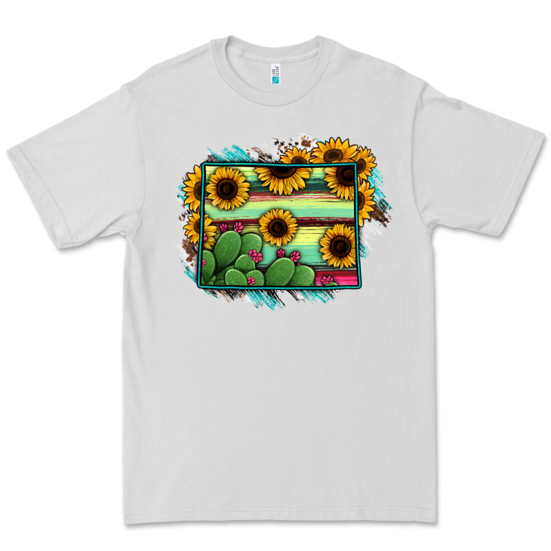 Wyoming Map Sunflower Cactus Serape Premium Tee by RanaPortraitStore | Teevron