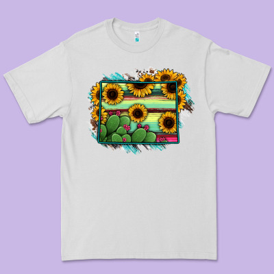 Wyoming Map Sunflower Cactus Serape Premium Tee Designed By Ranaportraitstore