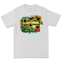 Dove Grey Wyoming Map Sunflower Cactus Serape Premium Tee - RanaPortraitStore