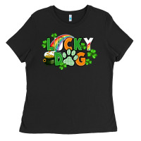 Black lucky dog St. Patricks Day Ladies Tee - FaDigitalArtStudio