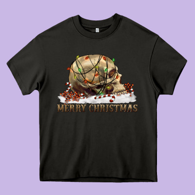 Merry Christmas Skull Heavy Core Tee Designed By Ranaportraitstore
