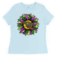 Baby Blue Mardi Gras Sunflower With Crawfish Ladies Tee - BundleAndBundleShop