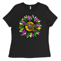 Black Mardi Gras Sunflower With Crawfish Ladies Tee - BundleAndBundleShop