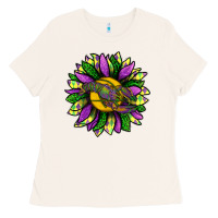 Bone Mardi Gras Sunflower With Crawfish Ladies Tee - BundleAndBundleShop