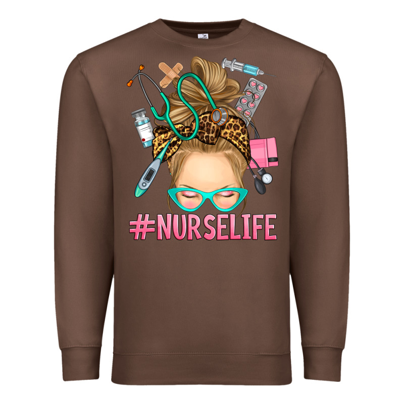 Blonde Messy Bun Nurse Life Premium Sweatshirt by RanaPortraitStore | Teevron