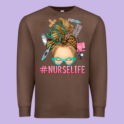 Blonde Messy Bun Nurse Life Premium Sweatshirt Designed By Ranaportraitstore
