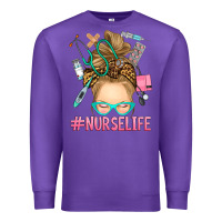 Purple blonde messy bun nurse life Premium Sweatshirt - RanaPortraitStore