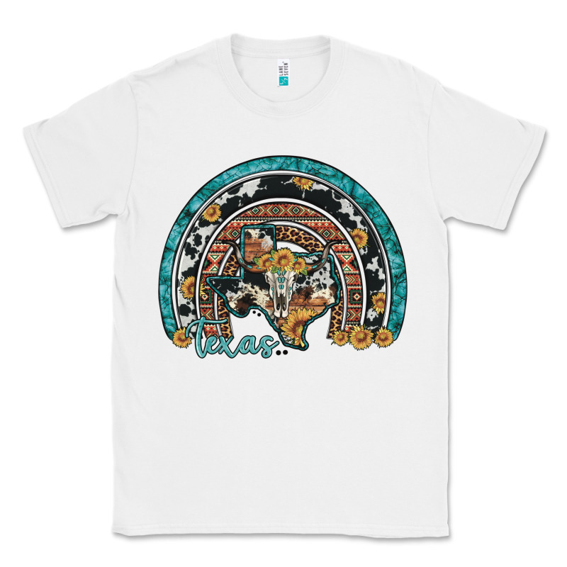 Texas Map Sunflower Leopard Cowhide Aztec Turquoise Gemstone Rainbow Classic Tee by Artiststas | Teevron