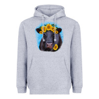 Heather Grey black angus with sunflower Heavyweight Hoodie - RanaPortraitStore
