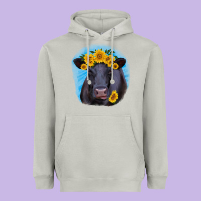 Black Angus With Sunflower Heavyweight Hoodie Designed By Ranaportraitstore