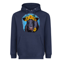 Navy black angus with sunflower Heavyweight Hoodie - RanaPortraitStore