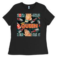 Black nail queen hand and polish with lights and leopard seamless pattern bb Ladies Tee - BundleAndBundleShop