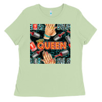Matcha nail queen hand and polish with lights and leopard seamless pattern bb Ladies Tee - BundleAndBundleShop