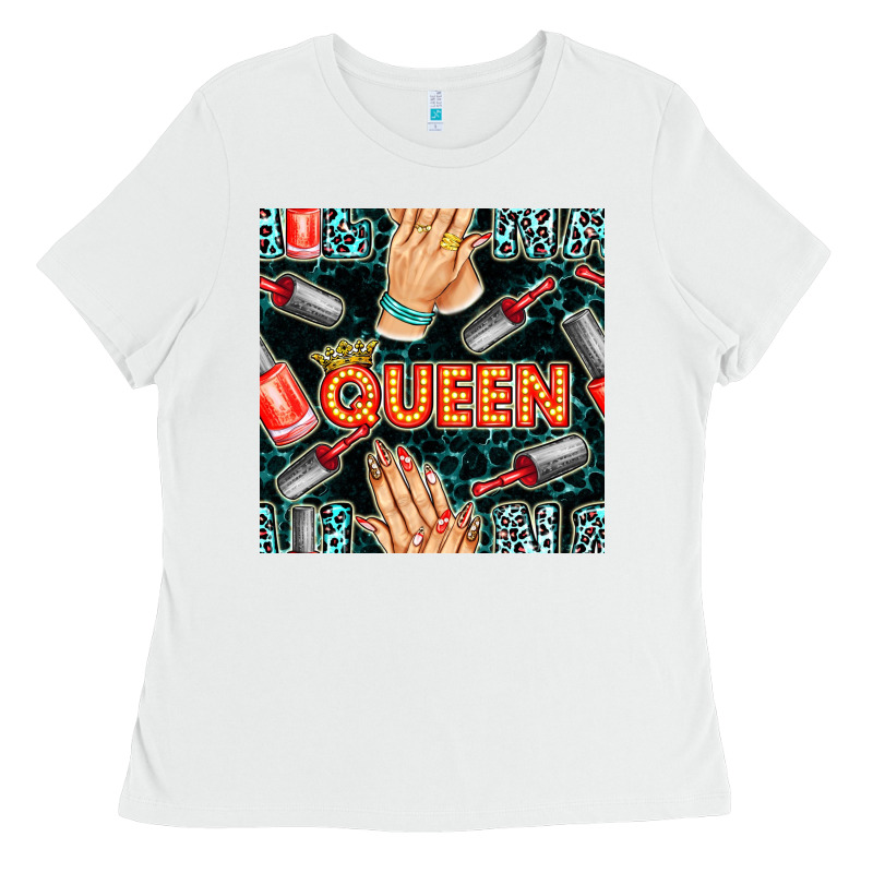 Nail Queen Hand And Polish With Lights And Leopard Seamless Pattern Bb Ladies Tee by BundleAndBundleShop | Teevron