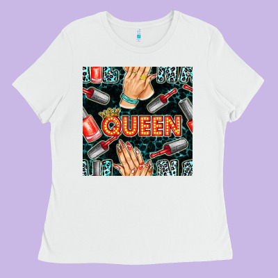 Nail Queen Hand And Polish With Lights And Leopard Seamless Pattern Bb Ladies Tee Designed By Bundleandbundleshop