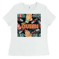 White nail queen hand and polish with lights and leopard seamless pattern bb Ladies Tee - BundleAndBundleShop