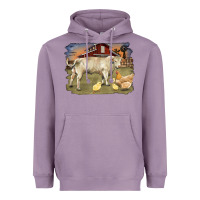 Lavender charolaris bull and chicken in barnyard Heavyweight Hoodie - RanaPortraitStore