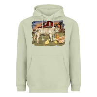 Matcha charolaris bull and chicken in barnyard Heavyweight Hoodie - RanaPortraitStore