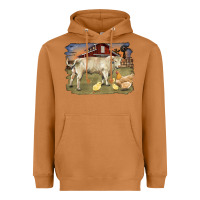 Meerkat charolaris bull and chicken in barnyard Heavyweight Hoodie - RanaPortraitStore