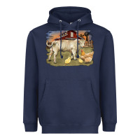 Navy charolaris bull and chicken in barnyard Heavyweight Hoodie - RanaPortraitStore