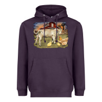 Plum charolaris bull and chicken in barnyard Heavyweight Hoodie - RanaPortraitStore