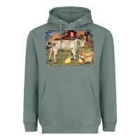 Sage charolaris bull and chicken in barnyard Heavyweight Hoodie - RanaPortraitStore