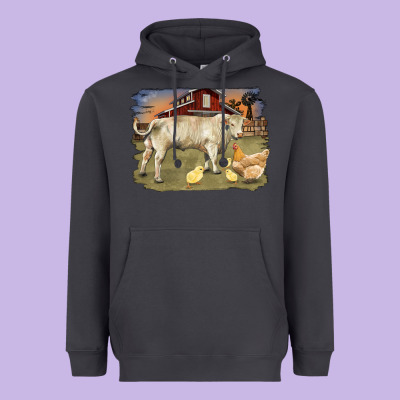 Charolaris Bull And Chicken In Barnyard Heavyweight Hoodie Designed By Ranaportraitstore