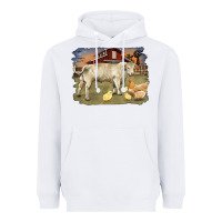 White charolaris bull and chicken in barnyard Heavyweight Hoodie - RanaPortraitStore