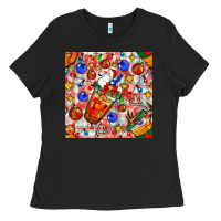 Christmas Coffee Cups Ornaments And Lights With Diamond Plaid Seamless Ladies Tee | Teevron