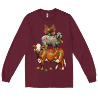Burgundy Christmas cow sheep and chicken Long Sleeve Tee - LillyAllenDesigns