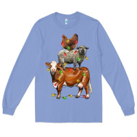 Colony Blue Christmas cow sheep and chicken Long Sleeve Tee - LillyAllenDesigns