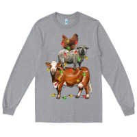 Heather Grey Christmas cow sheep and chicken Long Sleeve Tee - LillyAllenDesigns
