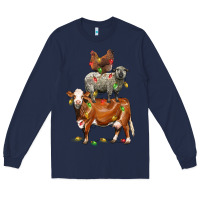 Navy Christmas cow sheep and chicken Long Sleeve Tee - LillyAllenDesigns