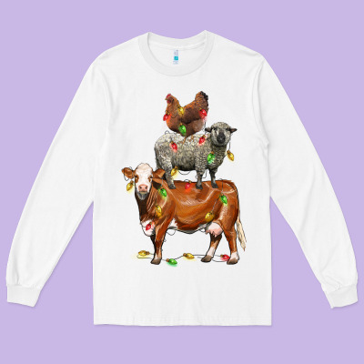 Christmas Cow Sheep And Chicken Long Sleeve Tee Designed By Lillyallendesigns