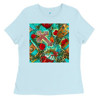 Baby Blue faith coffee cup and cross with leopard and roses seamless pattern bbs Ladies Tee - BundleAndBundleShop