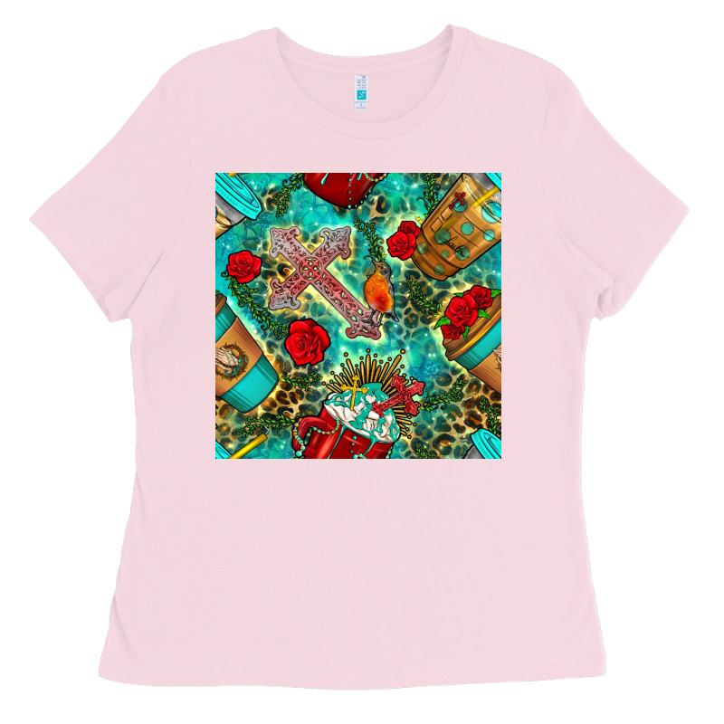 Faith Coffee Cup And Cross With Leopard And Roses Seamless Pattern Bbs Ladies Tee by BundleAndBundleShop | Teevron