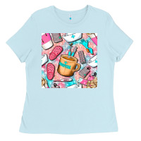 Baby Blue hospital nurse coffee cups with leopard seamless pattern bbs Ladies Tee - BundleAndBundleShop