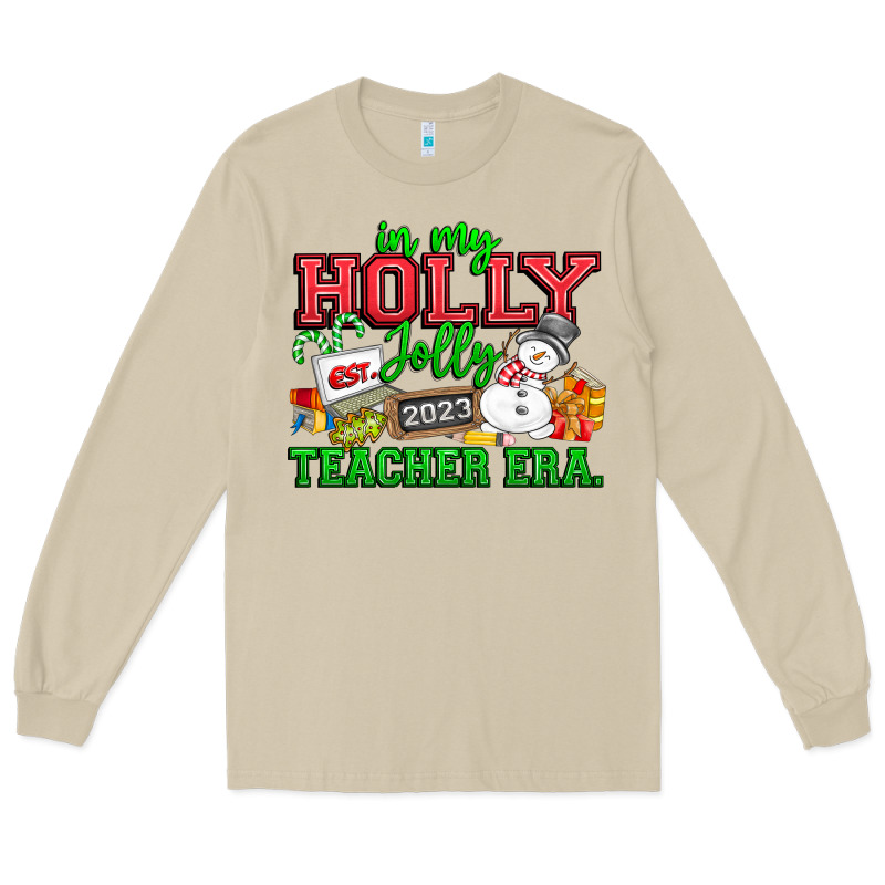 In My Holly Jolly Teacher Era Long Sleeve Tee by CowhideDigitalArt | Teevron