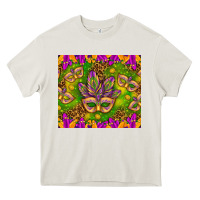 Cream Mardi Gras masks and coins tumbler Heavy Core Tee - HowdyJamesFarm