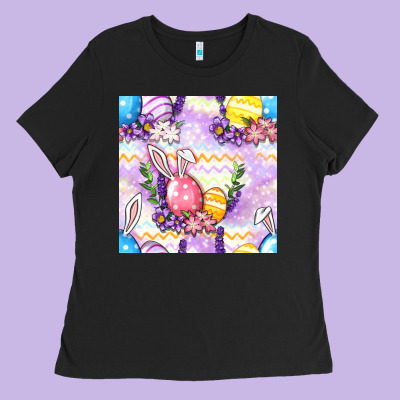 Easter Eggs With Flowers Seamless Pattern Ladies Tee Designed By Bundleandbundleshop