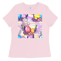 Bubblegum Pink Easter Eggs With Flowers Seamless Pattern Ladies Tee - BundleAndBundleShop