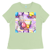 Matcha Easter Eggs With Flowers Seamless Pattern Ladies Tee - BundleAndBundleShop