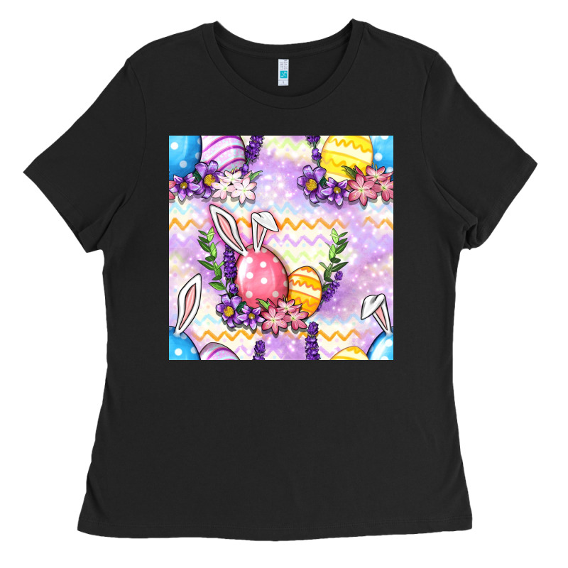 Easter Eggs With Flowers Seamless Pattern Ladies Tee by BundleAndBundleShop | Teevron